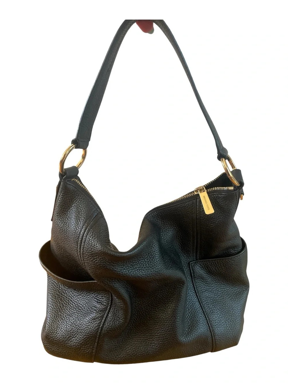 Michael Kors Bedford Convertible Hobo Bag Black Pebbled Leather Crossbody